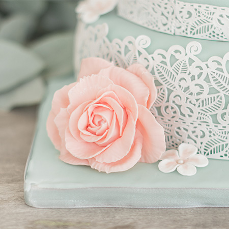 mint kleur bruidstaart met kant effect